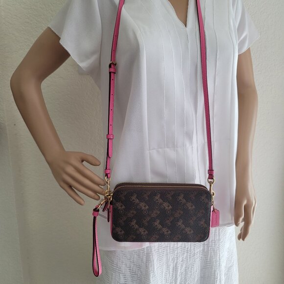 COACH Kira Horse And Carriage Canvas & Leather Crossbody-Truffle Petunia color ⭐ - Picture 16 of 16